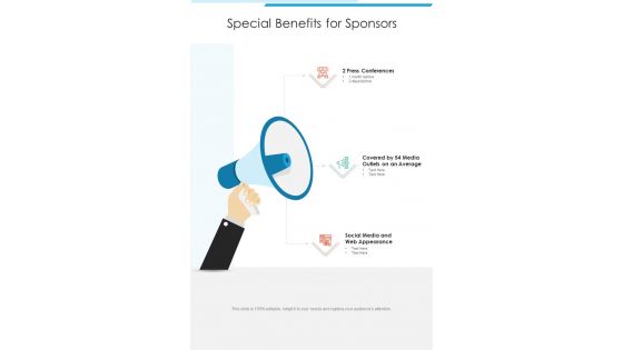Special Benefits For Sponsors One Pager Sample Example Document