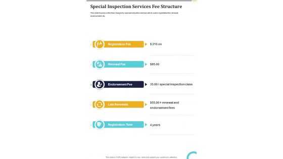Special Inspection Services Fee Structure One Pager Sample Example Document