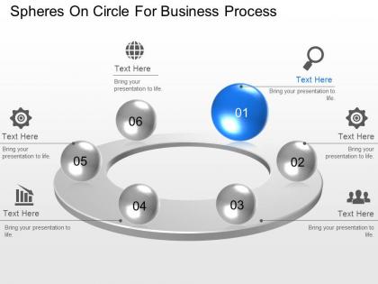 Spheres on circle for business process powerpoint template slide