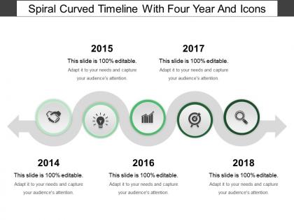 Spiral curved timeline with four year and icons