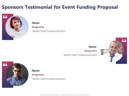 Sponsors testimonial for event funding proposal ppt powerpoint templates