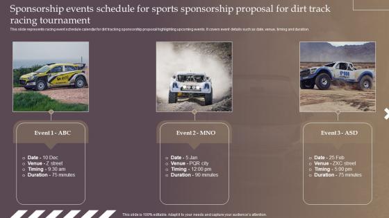 Sponsorship Events Schedule For Sports Sponsorship Proposal For Dirt Track Racing Tournament Ppt Grid