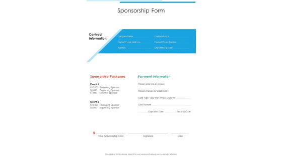 Sponsorship Form Event Proposal One Pager Sample Example Document