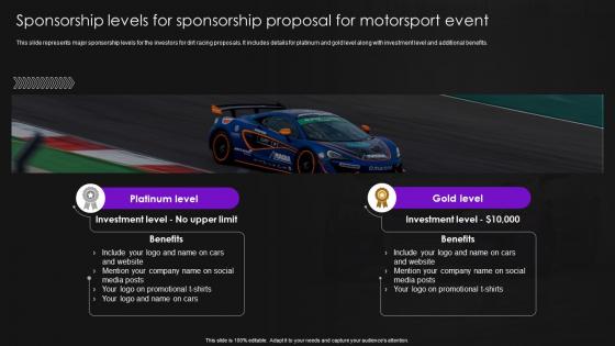 Sponsorship Levels For Sponsorship Proposal For Motorsport Event Ppt Powerpoint Presentation Gallery