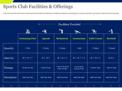 Sports club facilities and offerings quantity ppt powerpoint presentation icon