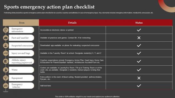 Sports Emergency Action Plan Checklist