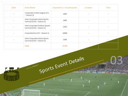 Sports event details ppt powerpoint presentation portfolio model