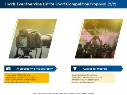 Sports event service list for sport competition proposal ppt powerpoint presentation file