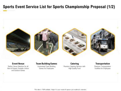 Sports event service list for sports championship proposal catering ppt presentation styles icons