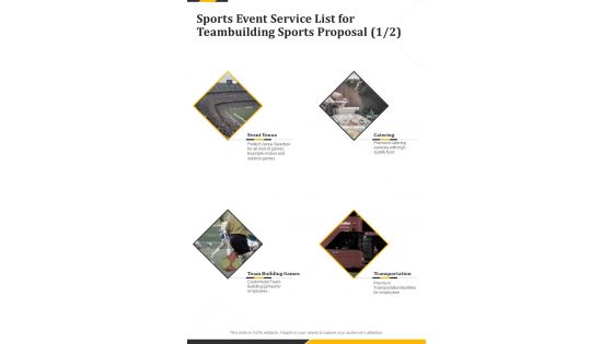 Sports Event Service List For Teambuilding Sports Proposal One Pager Sample Example Document
