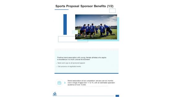 Sports Proposal Sponsor Benefits One Pager Sample Example Document