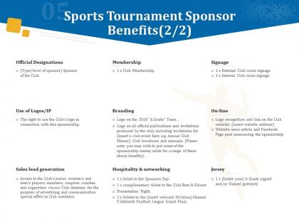 Sports tournament sponsor benefits ppt powerpoint presentation visual aids