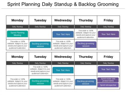 Sprint planning daily standup and backlog grooming