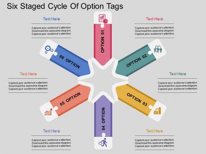 Sq six staged cycle of option tags flat powerpoint design