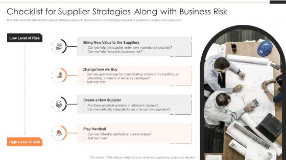 SRM Checklist For Supplier Strategies Along With Business Risk Ppt Icon Summary