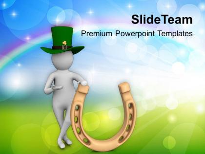 St patricks day 3d man and lucky horseshoe templates ppt backgrounds for slides