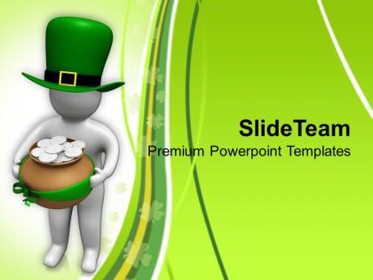 St patricks day 3d man with hat and gold coins templates ppt backgrounds for slides