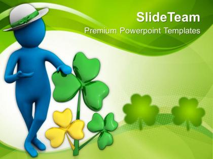 St patricks day clover man wearing round hat with powerpoint templates ppt backgrounds for slides