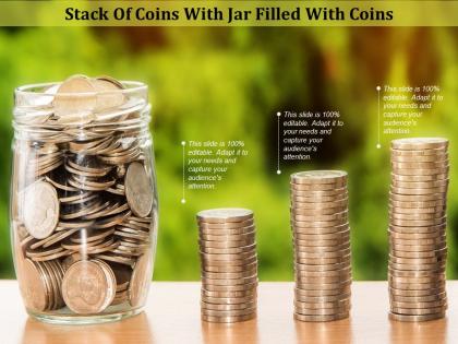 Stack of coins with jar filled with coins