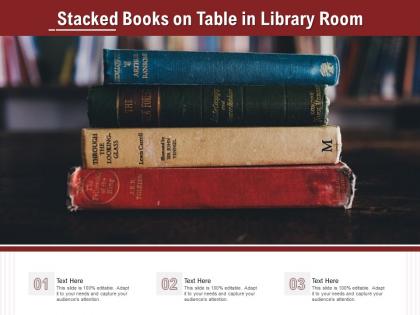 Stacked books on table in library room