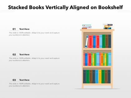 Stacked books vertically aligned on bookshelf
