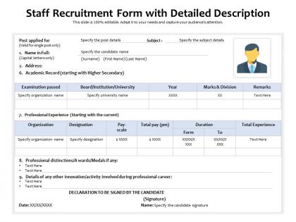 Staff recruitment form with detailed description