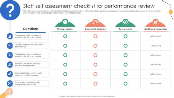 Staff Self Assessment Checklist For Performance Review