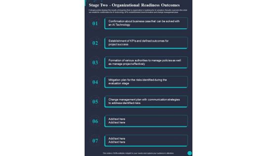 Stage Two Organizational Readiness Outcomes One Pager Sample Example Document