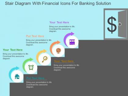 Stair diagram with financial icons for banking solution flat powerpoint design