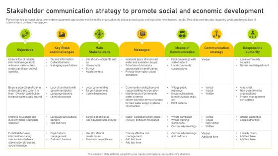 Stakeholder Communication Strategy To Promote Social And Economic Development