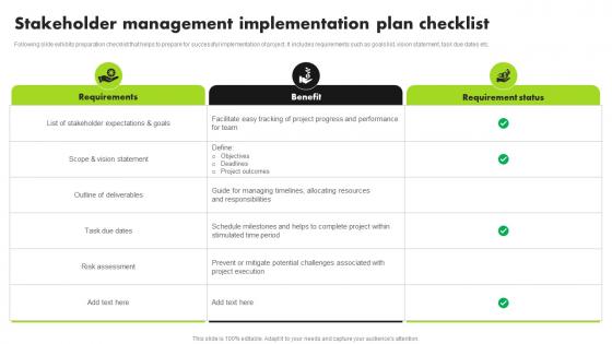 Stakeholder Management Implementation Plan Checklist Strategic Approach For Developing Stakeholder
