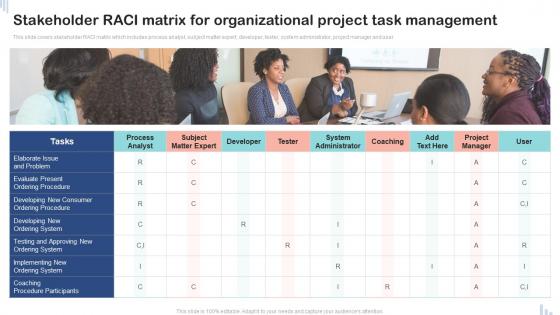 Stakeholder RACI Matrix For Organizational Project Task Management