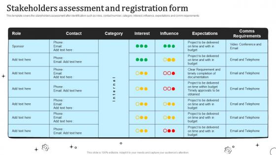 Stakeholders Assessment And Registration Form Types Of Communication Strategy
