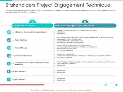 Stakeholders project engagement technique project engagement management process ppt slides