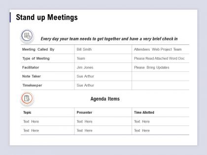 Stand up meetings facilitator ppt powerpoint presentation infographics