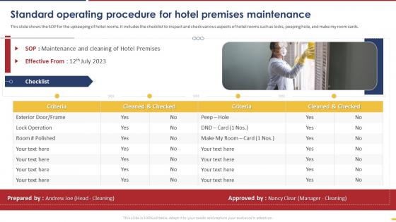 Standard Operating Procedure For Hotel Premises Maintenance
