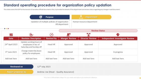 Standard Operating Procedure For Organization Policy Updation
