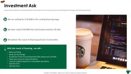 Starbucks investor funding elevator investment ask ppt slides graphic tips
