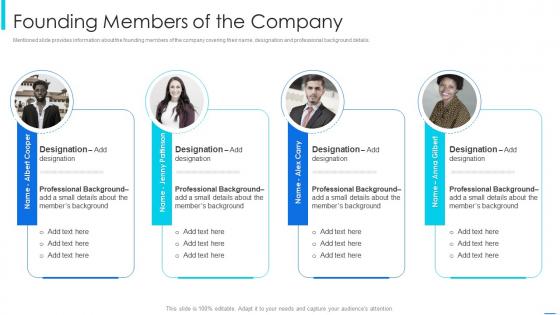 Startup financial pitch deck template founding members of the company