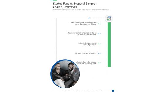 Startup Funding Proposal Sample Goals And Objectives One Pager Sample Example Document