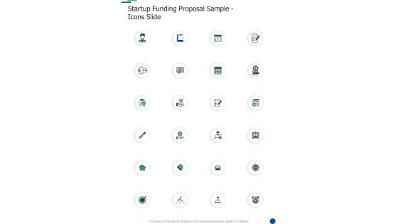 Startup Funding Proposal Sample Icons Slide One Pager Sample Example Document