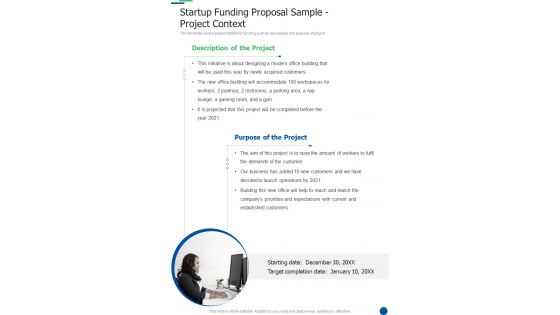 Startup Funding Proposal Sample Project Context One Pager Sample Example Document