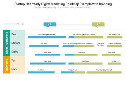 Startup half yearly digital marketing roadmap example with branding