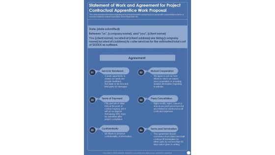 Statement Of Work And Agreement For Project Contractual One Pager Sample Example Document