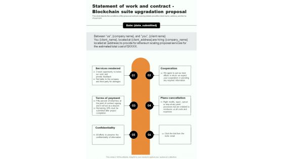 Statement Of Work And Contract Blockchain Suite Upgradation One Pager Sample Example Document