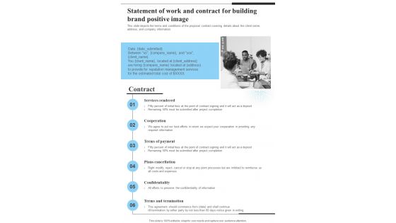 Statement Of Work And Contract Building Brand Positive One Pager Sample Example Document