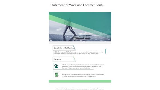 Statement Of Work And Contract Cont One Pager Sample Example Document