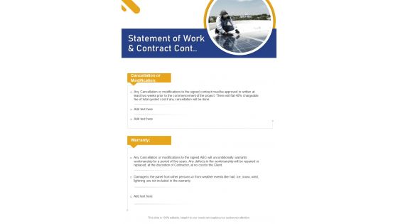 Statement Of Work And Contract Cont Solar Panel Installation Proposal One Pager Sample Example Document