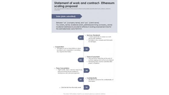 Statement Of Work And Contract Ethereum Scaling Proposal One Pager Sample Example Document