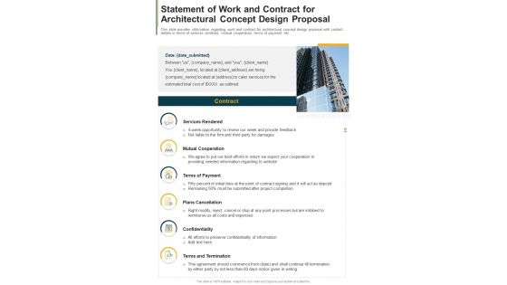 Statement Of Work And Contract For Architectural Concept Design One Pager Sample Example Document